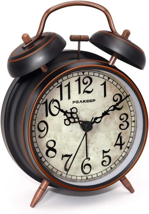 Retro 4.5 Inches Battery Operated Twin Bell Loud Alarm Clock (Black with Arabic)