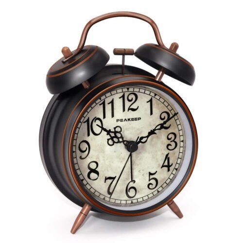 Retro 4 Inches Battery Operated Twin Bell Loud Alarm Clock black With Arabic