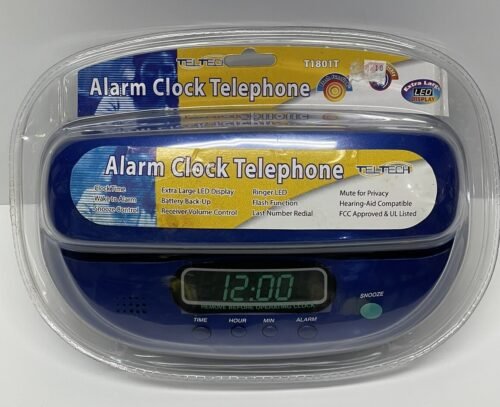 Retro Alarm Clock Telephone Blue Corded Phone LED Digital Alarm Clock 90s NEW ⭐️