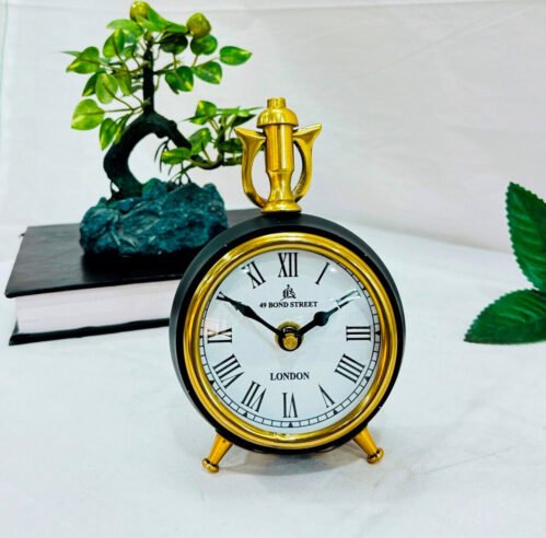 Retro Aluminum Table Clock, Vintage Desk Clocks for Office Bedroom, Gold Silent