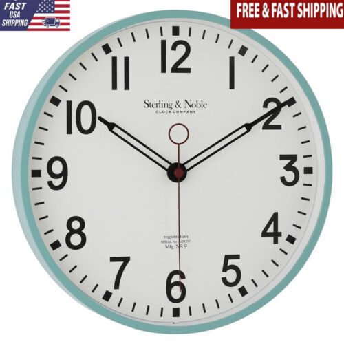 Retro Analog Wall Clock 11.5 Inch Mint Green Arabic Numbers Quartz Decor New