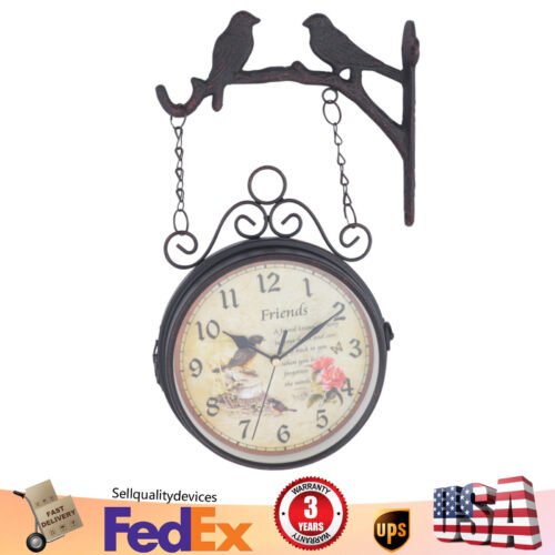 Retro Antique Station Clock Double Sided Hanging Wall Clock Indoor Outdoor Decor