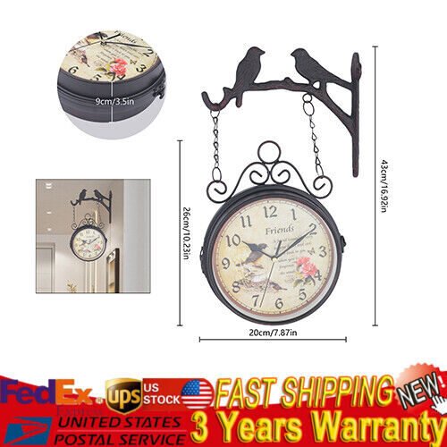 Retro Antique Station Clock Double Sided Hanging Wall Clock Indoor Outdoor Decor 2