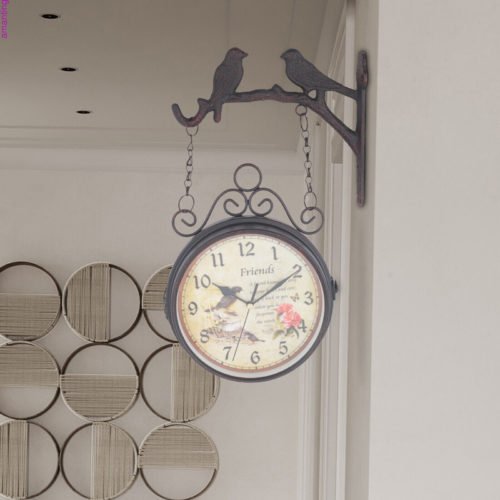Retro Antique Station Clock Double Sided Hanging Wall Clock Indoor Outdoor Decor