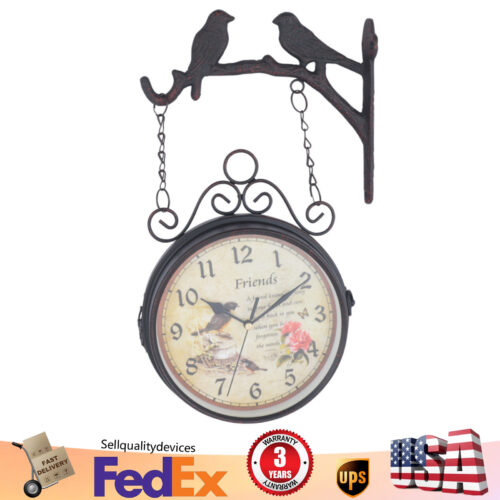 Retro Antique Station Clock Double Sided Hanging Wall Clock Indoor Outdoor Decor 2