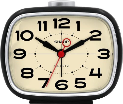 Retro Battery Powered Snooze Alarm Clock, Super Quiet, Beep Sounds, Gentle Wake