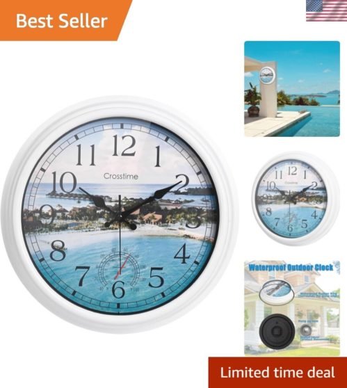 Retro Coastal Beach Wall Clock - Waterproof Large Clock with Quartz Movement