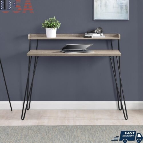 Retro Computer Desk W/ Riser Small Space Workstation Industrial Style Furniture