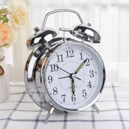 Retro Desktop Mechanical Alarm Clock Luminous Night Light Twin Bell Silent Metal