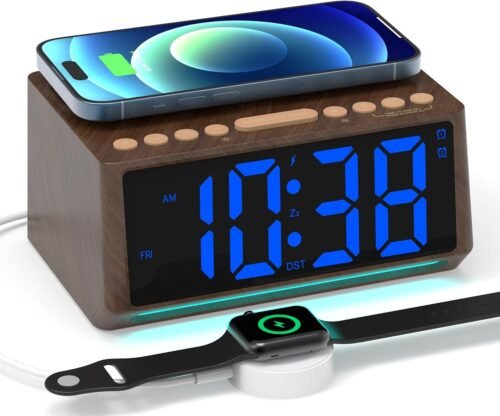 Retro Digital Alarm Clock, 7 Ambient Light Modes, Brightness Adjustment