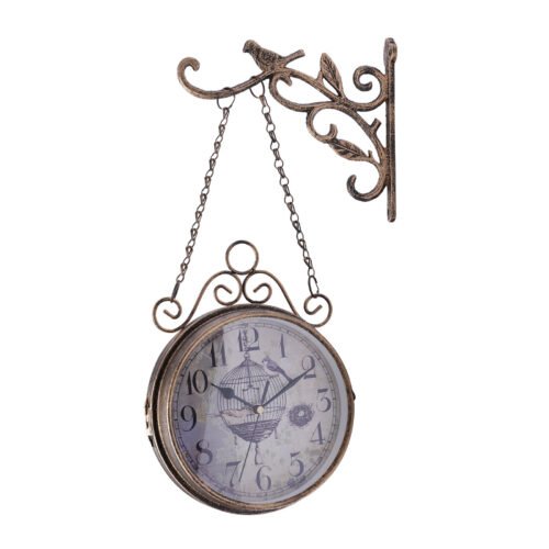 Retro Double-Sided Garden Wall Clock Vintage Industrial Two Sides Wall Hanging