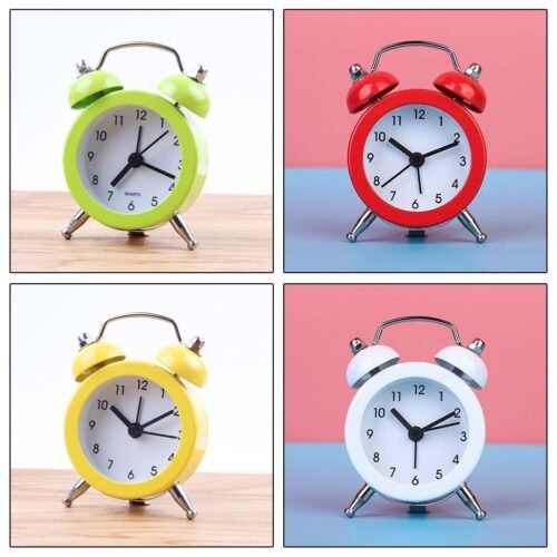 Retro Double Bell Bedside Alarm Clock Quartz Analog Metal Construction