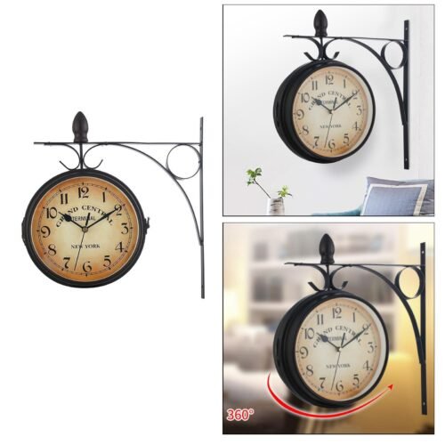 Retro Double Sided Wall Clock Cast Iron Station Wall Clock