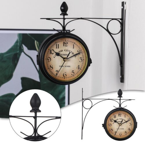Retro Double Sided Wall Clock Silent Quartz Outdoor Home Garden Hallway Decor