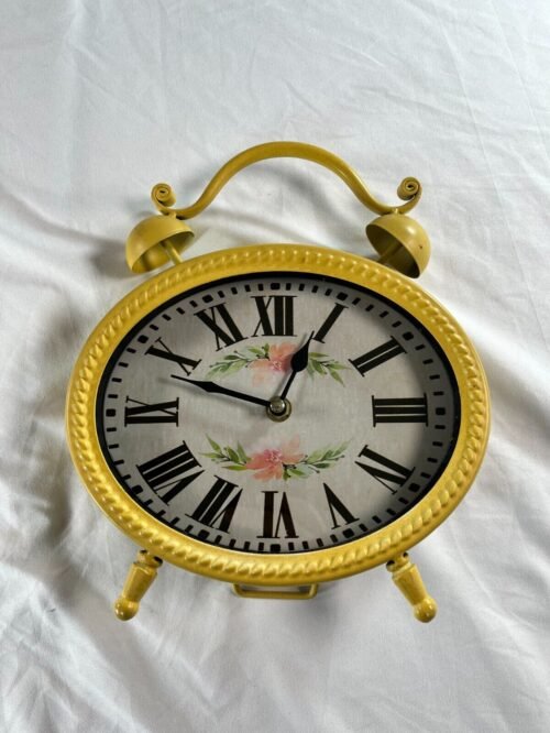 Retro Elements Metal Yellow Floral Table Alarm Clock Classic