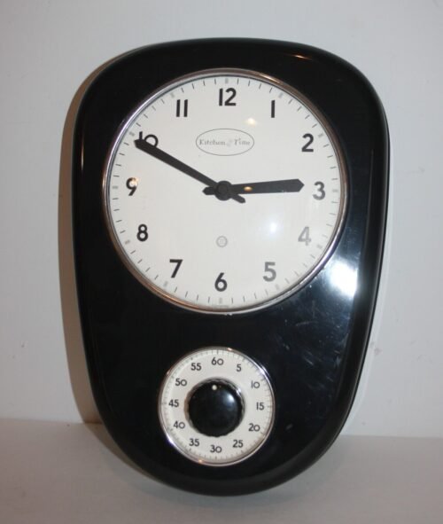 Retro Kitchen Time Wall Clock Timer Black White