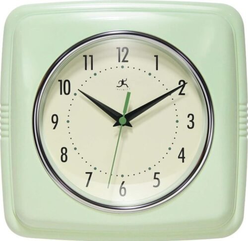 Retro Kitchen Wall Clock Vintage Style Silent Quartz Movement 9" Square Plastic