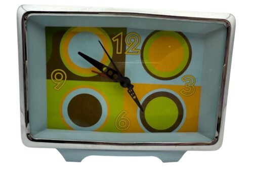 Retro MCM Style Battery Operated Alarm Clock Baby Blue Multicolor