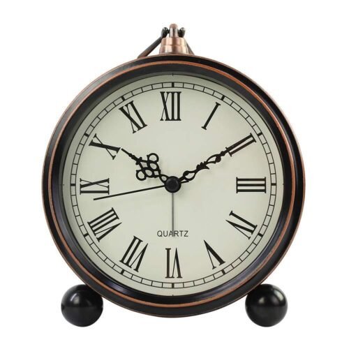 Retro Metal Table Clock Battery Operated Nonticking Silent Quartz Table Desk Sma