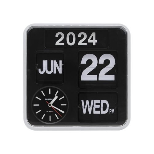 Retro Modern 9.45 Inches Calendar Day Date Flip Desk Wall Clock (Black)(No Ba...