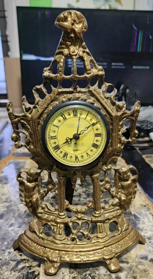 RETRO ORNATE FILIGREE BRONZE COLORED CAST IRON "12" TALL STANDING CLOCK ⏰️