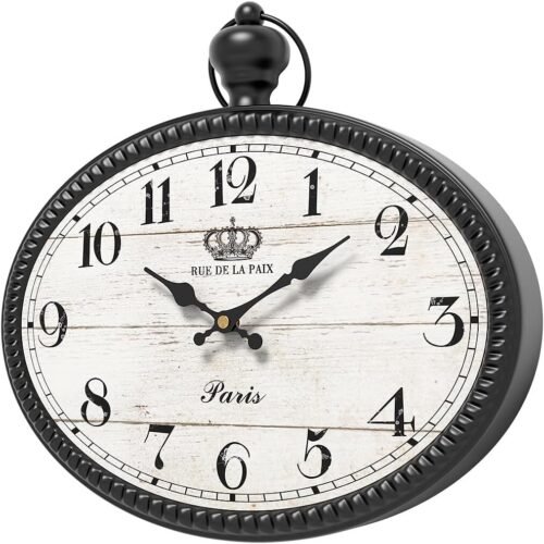 Retro Oval Wall Clock. Black Vintage Antique . Battery Operated Decor Wall Cl...