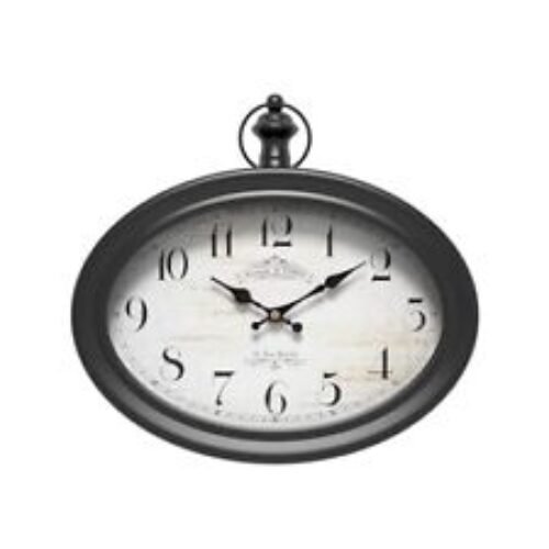 Retro Oval Wall Clock. Black Vintage Antique . Battery Operated Silent Wall