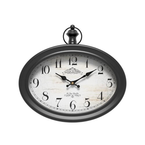 Retro Oval Wall Clock Black Vintage Antique Style Silent Farmhouse Decor 10.5in