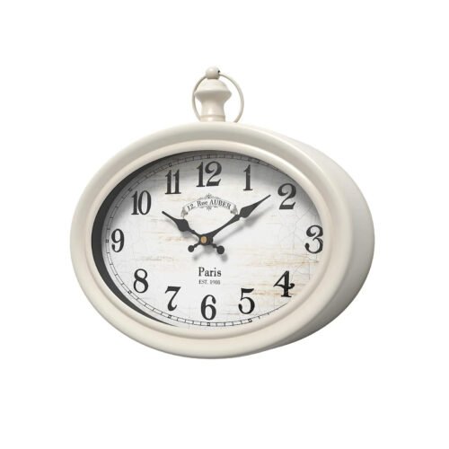 Retro Oval Wall Clock. White Vintage Antique . Battery Operated Silent Wall C...