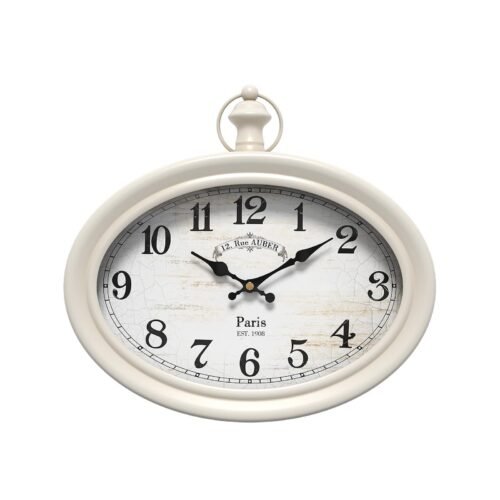 Retro Oval Wall Clock. White Vintage Antique . Battery Operated Silent Wall C...