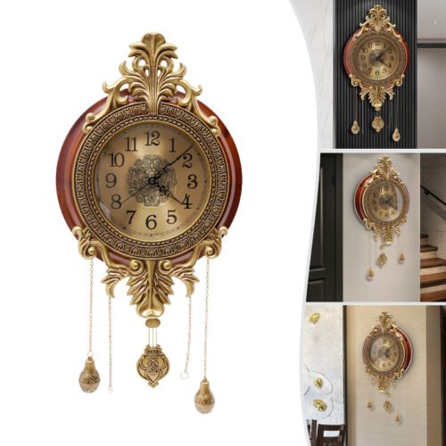 Retro Pendulum Wall Clock Indoor Vintage Silent Clock With Swinging Pendulum