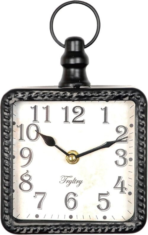 Retro Rectangle Small Wall Clock, Battery Operated Silent Black Vintage Decor Wa
