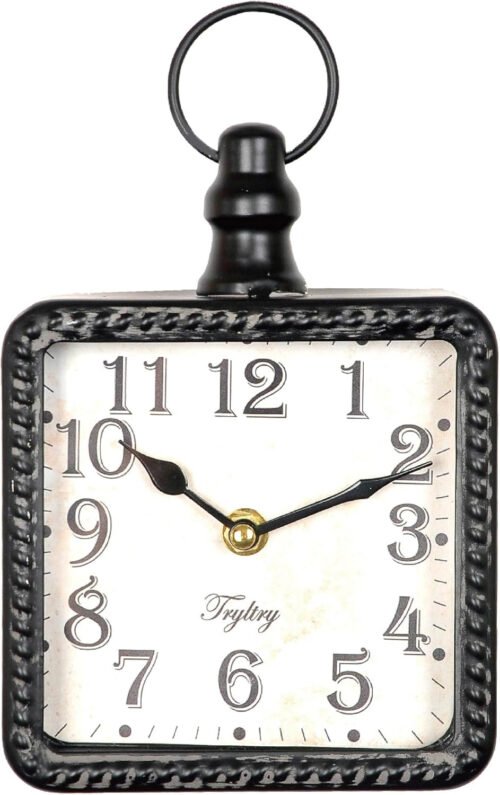 Retro Rectangle Small Wall Clock, Battery Operated Silent Black Vintage Decor Wa