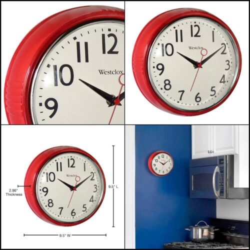 Retro Red Kitchen Wall Clock Vintage Decor Living Room o Clock Quartz Battery