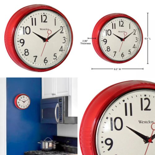 Retro Red Kitchen Wall Clock Vintage Decor Living Room O Clock Quartz Battery