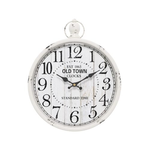 Retro Round Wall Clock. White Vintage Antique . Battery Operated Silent Wall ...