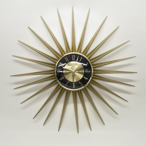 Retro Style Mid Century Modern Sun Sunburst Atomic Wall Clock Metal Glass Works