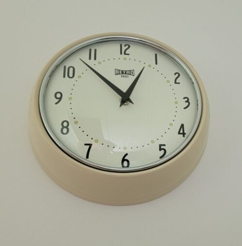 Retro Style Wall Clock Metal 9.5" | Tan / Cream Color