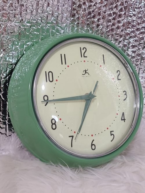 Retro Style Wall Clock Sage Green Turquoise By Infinity 9.5 X 3 Inches