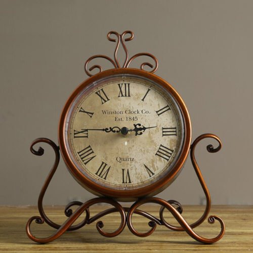 Retro Table Clock Desktop Clock Decoration Antique Table Clock Iron Desk Clock