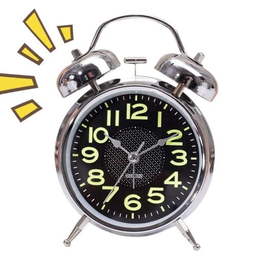 Retro Twin Bell Alarm Clock Quartz Silent Luminous Dial Nightlight Analog Clock