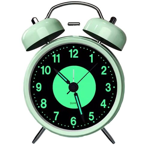 Retro Twin Bell Alarm Clock Quartz Silent Luminous Dial Nightlight Analog Clock
