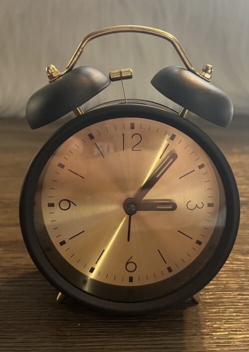 Retro Two Bell Alarm Clock Brown & Gold Battery Powered - Working