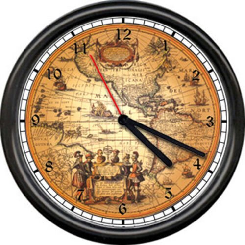 Retro Vintage World Map Traveler Historian History Ancient Art Sign Wall Clock