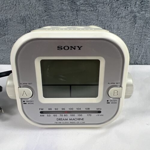 Retro Vtg Sony Dream Machine Dual Alarm Clock Radio ICF-C180 AM/FM White Works!