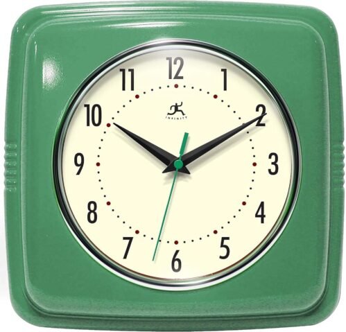 Retro Wall Clock - 9 Inch Square Clock - Silent Non-Ticking Mid Century Modern -
