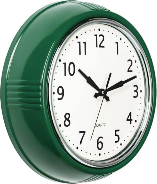 Retro Wall Clock 12 Inch Hunter Green Kitchen 50'S Vintage Design round Silent N