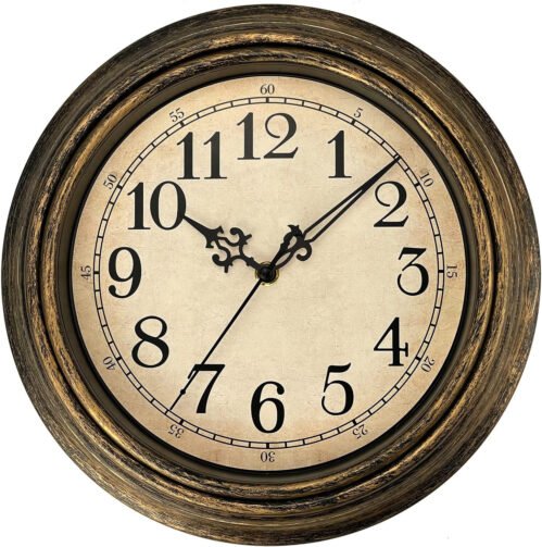 Retro Wall Clock, 12'' Non Ticking Classic Silent Vintage Wall Clocks Decorative