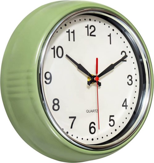 Retro Wall Clock 9.5 Inch Green Kitchen 50'S Vintage Design round Silent Non Tic