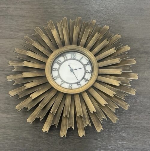 Retro Wall Clock Large Round Arbor & Emery Starburst Flower Art Size 16"
